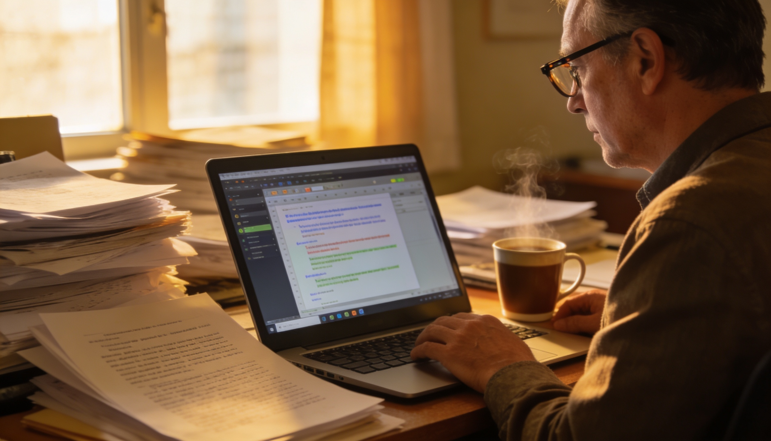 A professional translator working on a reference letter for a UK visa application.