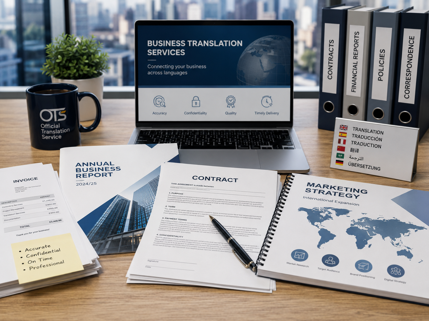 Company reports, contracts and presentation materials prepared for business translation