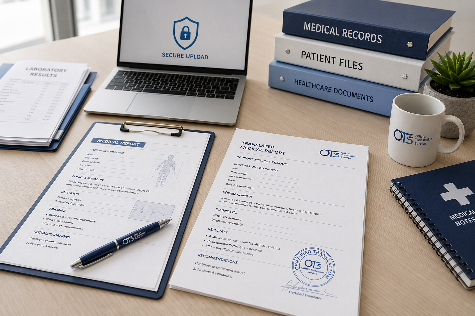Medical reports and healthcare records arranged for professional translation